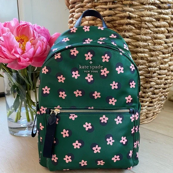 Kate Spade Chelsea the little better floral backpack. Green pink flowers nylon